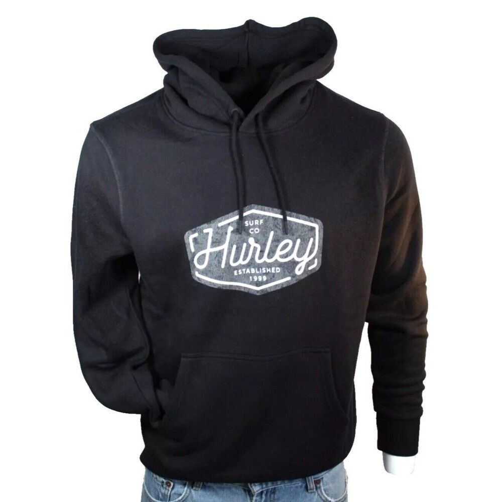 HURLEY Surf Co Men's L Heavyweight Logo Hoodie Sweatshirt Cotton Blend Black